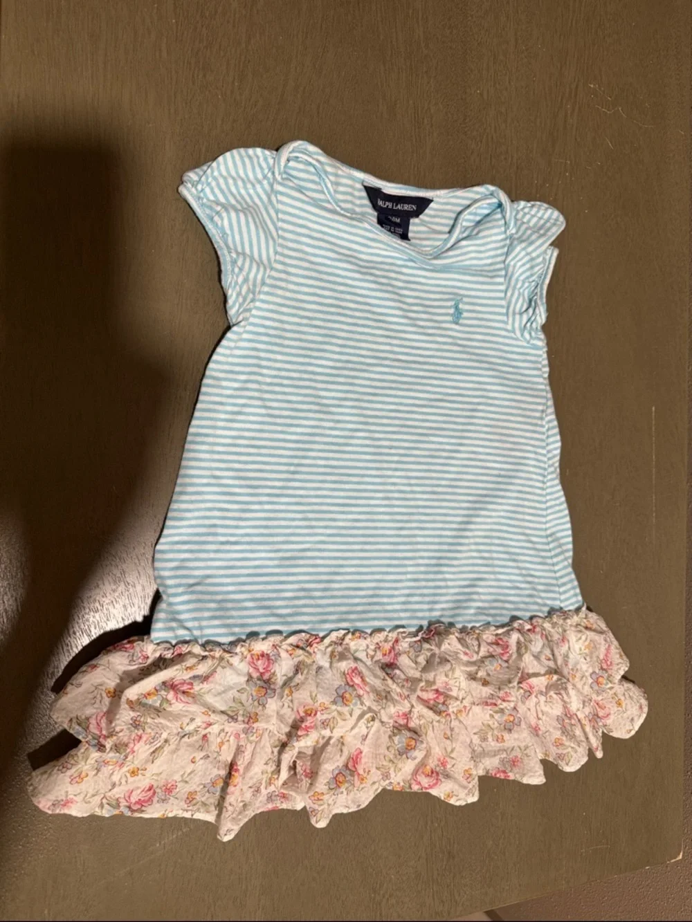 Ralph Lauren Light Blue & White Striped Ruffle Hem Tee